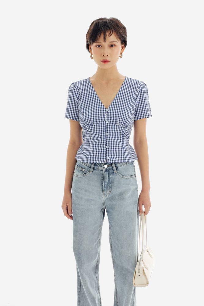 Willow Top in Checkered Blue