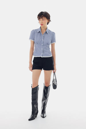 Ruby Top in Checkered Blue