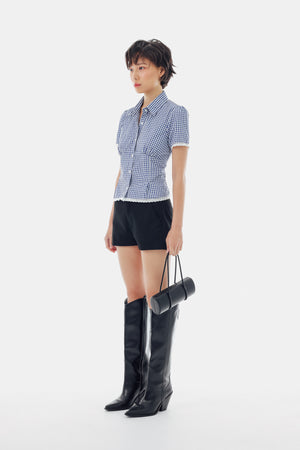 Ruby Top in Checkered Blue