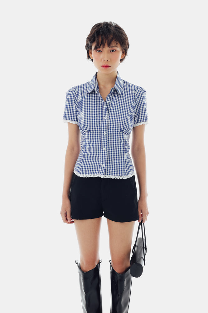 Ruby Top in Checkered Blue