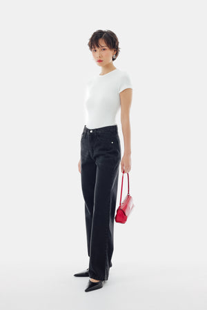 June Straight Jeans in Washed Black