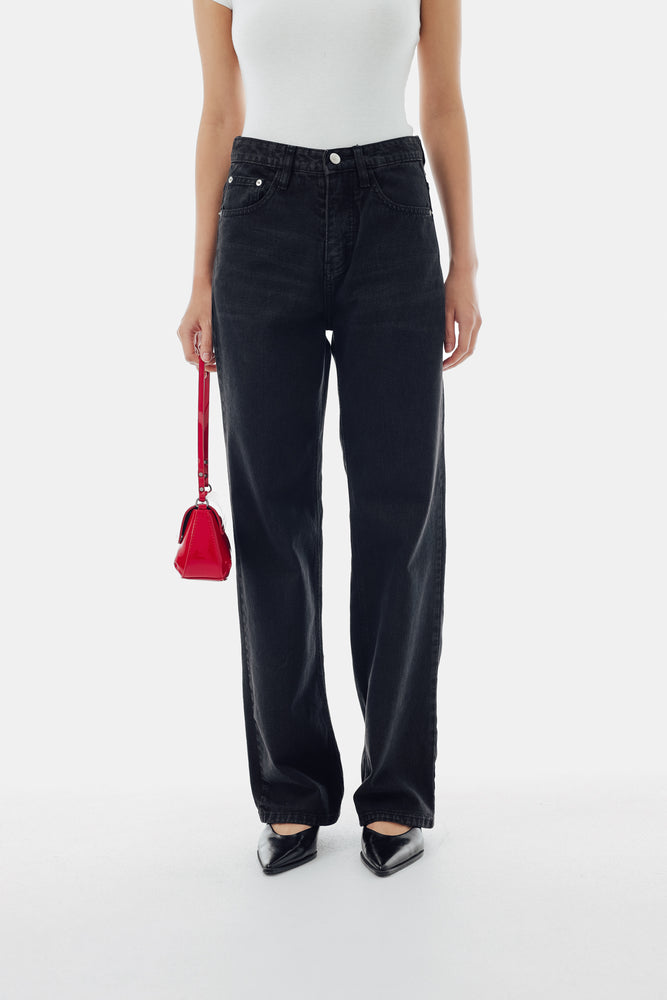 June Straight Jeans in Washed Black