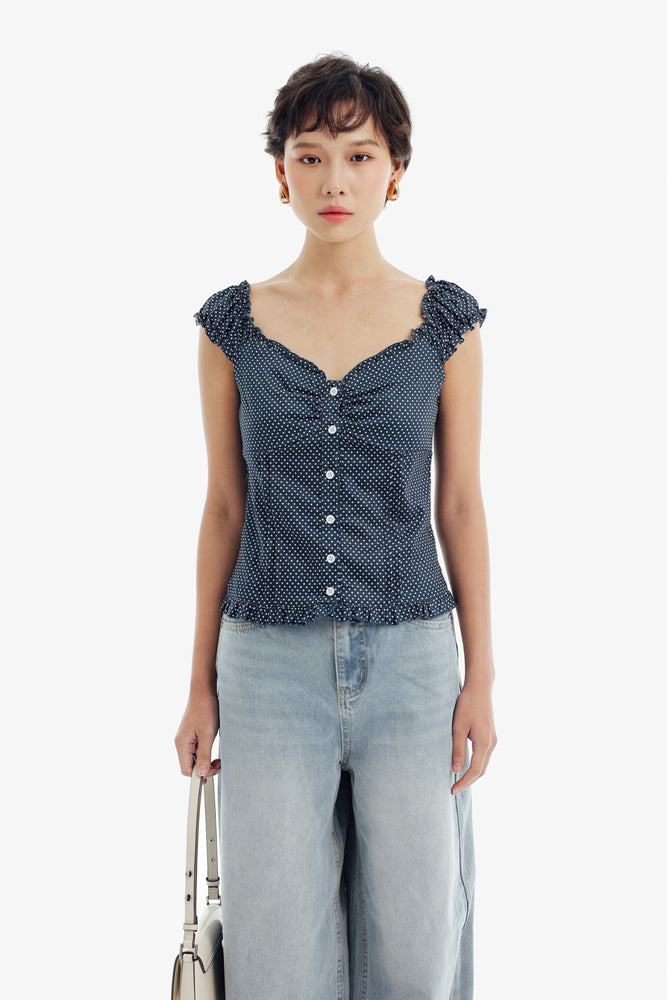 Haze Top in Navy Polkadot
