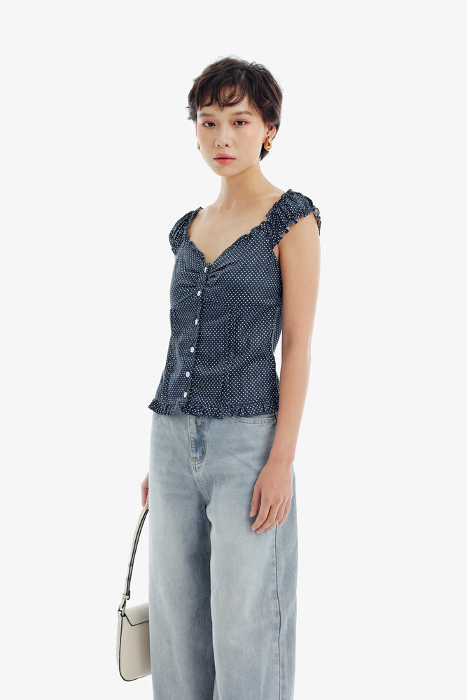 Haze Top in Navy Polkadot