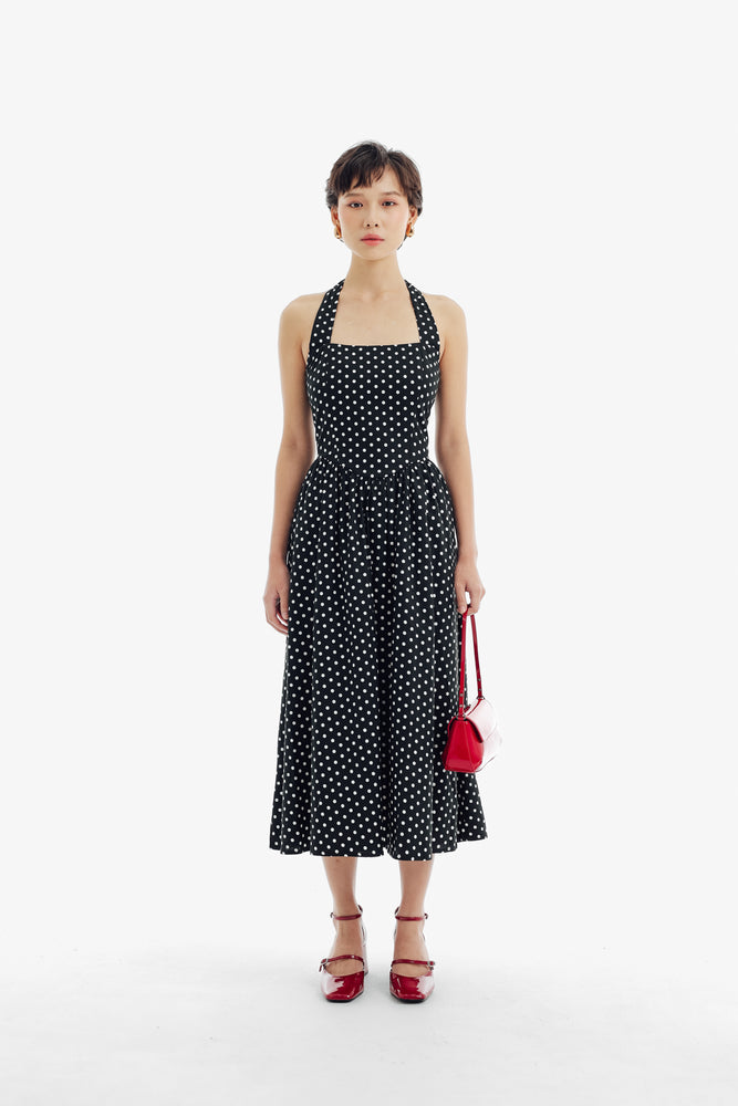 Odette Dress in Black Polkadot