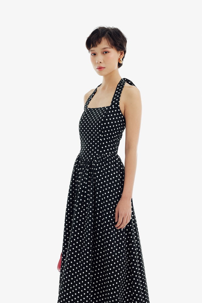 Odette Dress in Black Polkadot