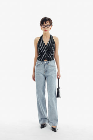 Lisbon Top in Black Polkadot