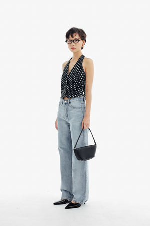 Lisbon Top in Black Polkadot