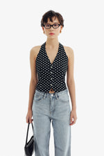 Lisbon Top in Black Polkadot