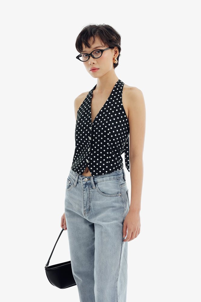 Lisbon Top in Black Polkadot