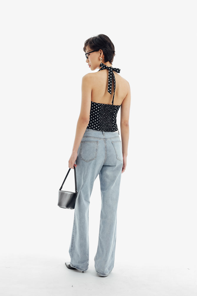 Lisbon Top in Black Polkadot