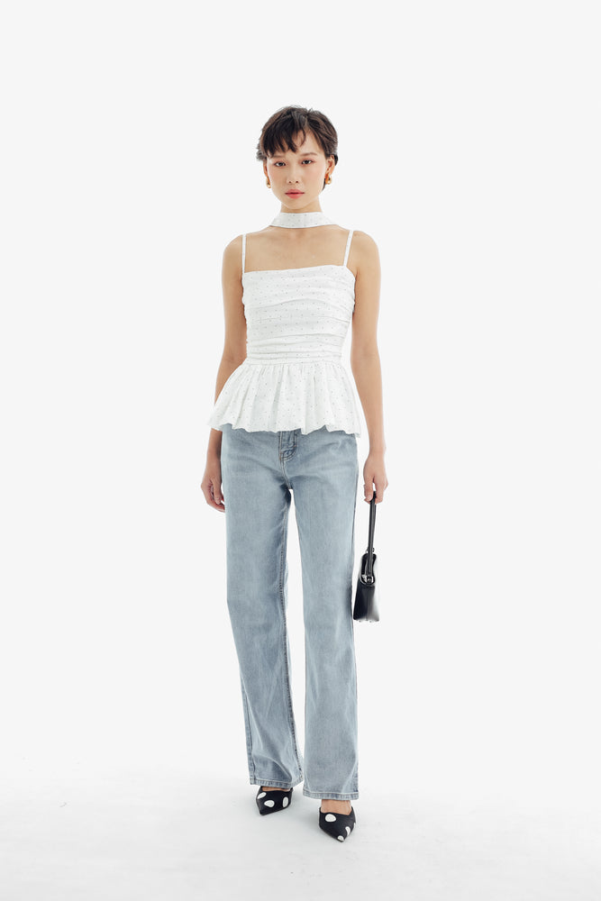 Cherie Top in White Polkadot