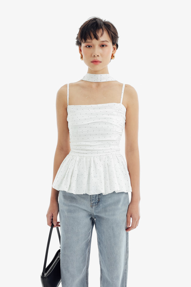 Cherie Top in White Polkadot