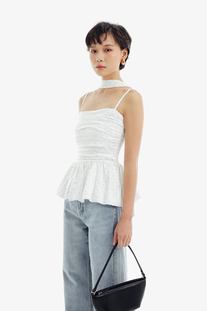 Cherie Top in White Polkadot