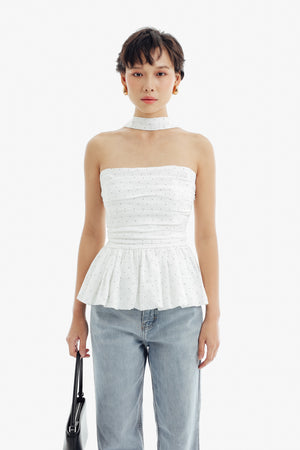 Cherie Top in White Polkadot