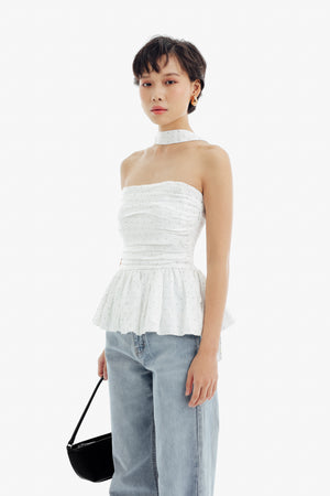 Cherie Top in White Polkadot