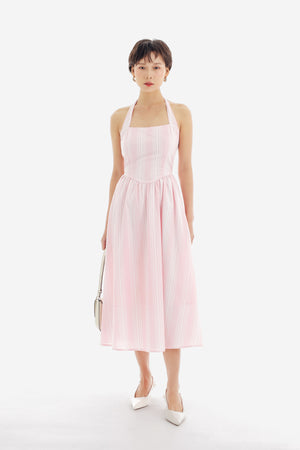 Odette Dress in Stripe Pink