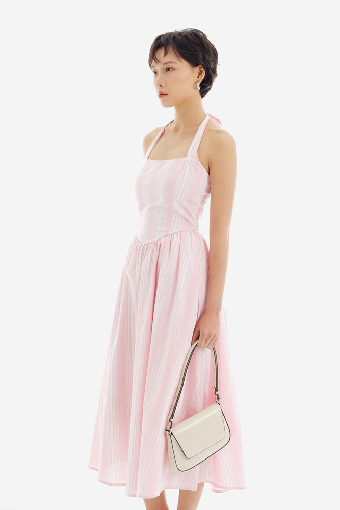 Odette Dress in Stripe Pink