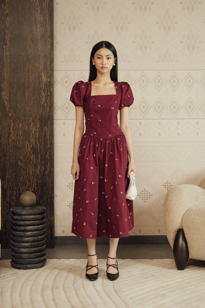 Soyou Dress in Midi Maroon