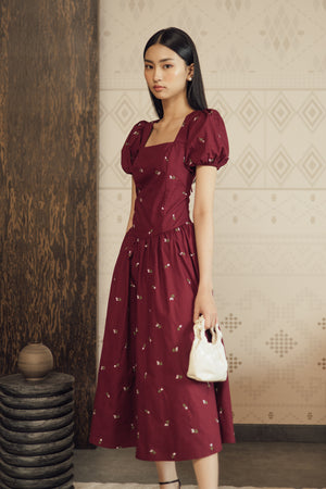 Soyou Dress in Midi Maroon